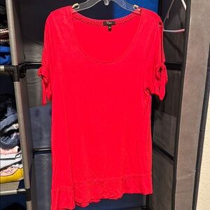 Cupio Red Asymmetrical Short Sleeve Blouse